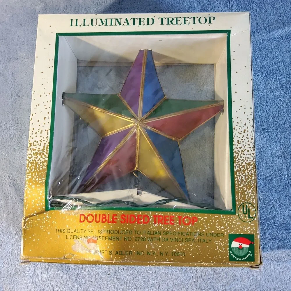 Vintage Kurt S Adler Lighted Star Tree Topper Stained Glass-Style Plastic WORKS